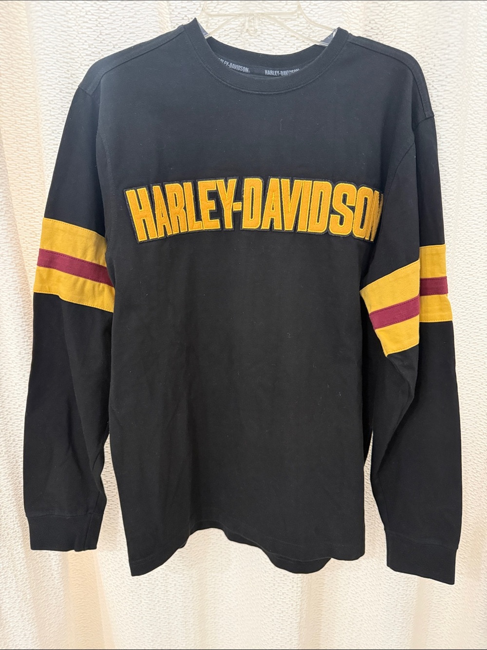 Harley-Davidson Black Long Sleeve Shirt with Gold and Burgundy Stripes